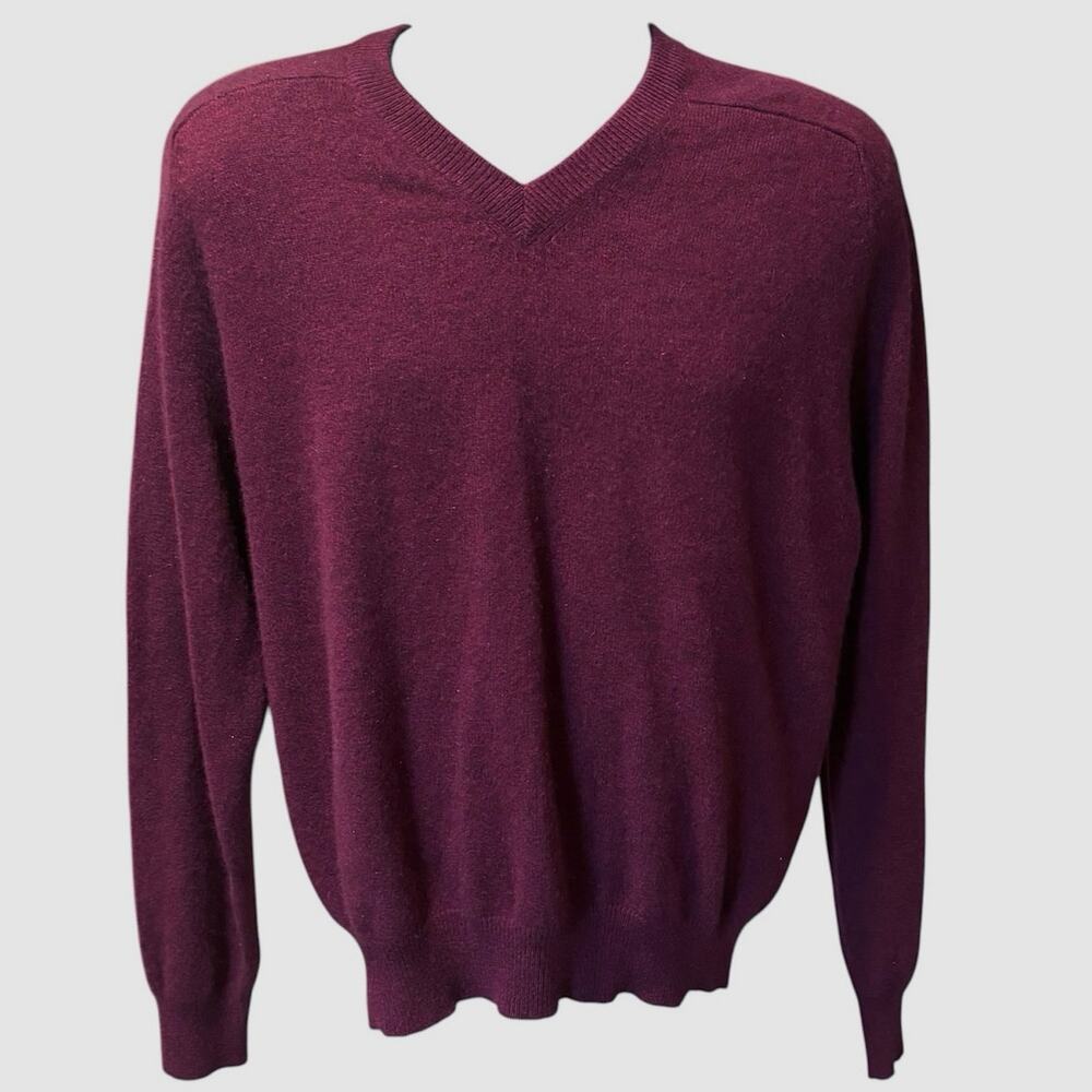 Woods & Gray Men’s Size L 100% Cashmere V Neck Sweater Burgundy